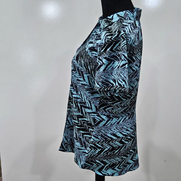 Dana Buchman Womens Pleated Button Up Top Size Medium Geometric Chevron Tribal - Picture 8 of 12
